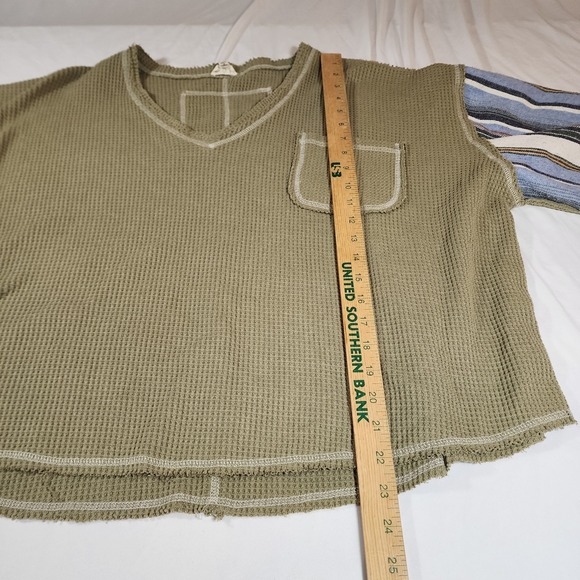 Pol Waffle Knit Over Sized Green Womens Patch Sleeve Sweater S - Picture 6 of 9